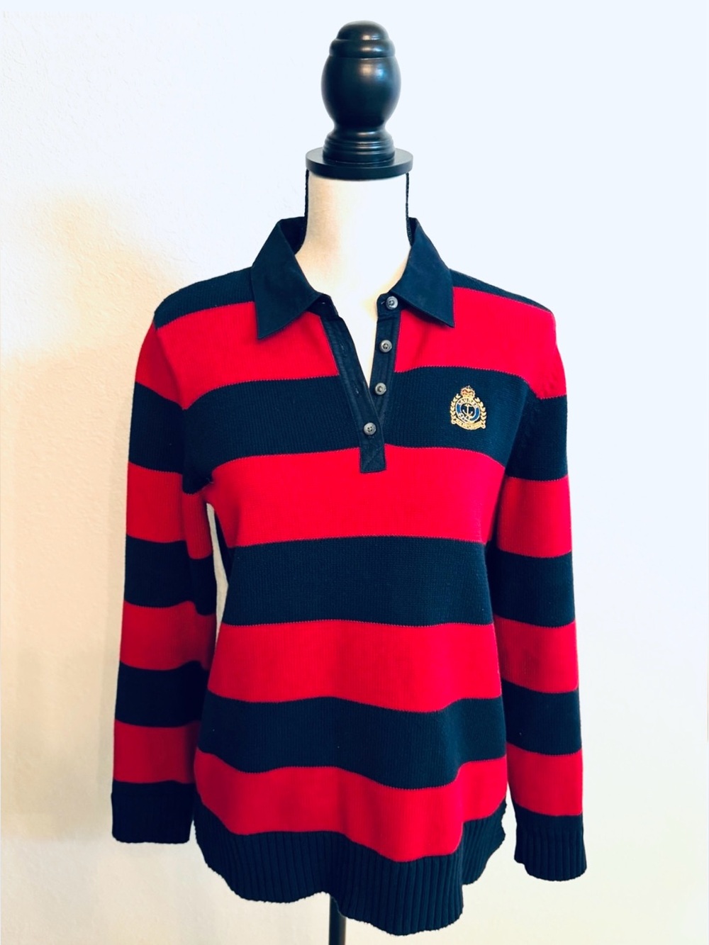 LAUREN RALPH LAUREN, Striped Rugby Polo Sweater, Size Small, EUC